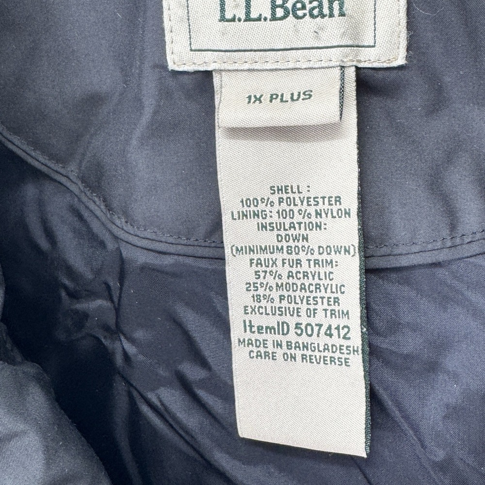 LL Bean Goose Down Puffer Jacket Women Plus 1X 1XL Black Water Repellant - Picture 7 of 11